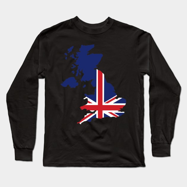 Great Britain UK map flag Long Sleeve T-Shirt by Designzz